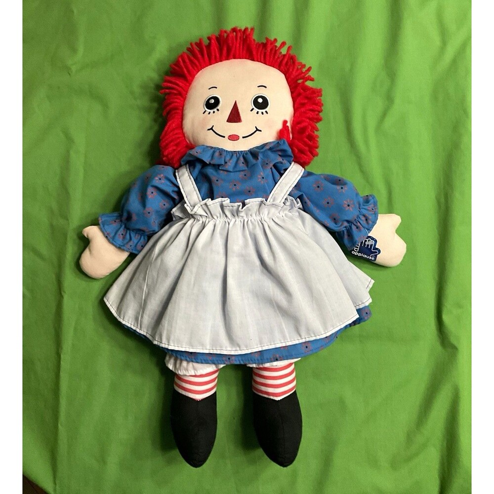 Applause Raggedy Ann 18in Cloth Doll Red Yarn Hair Blue Dress Apron Soft